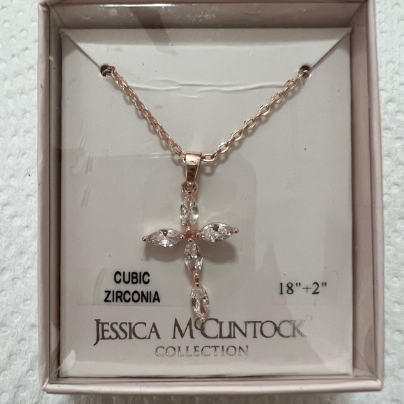 Jessica McClintoc   gold tone CZ cross necklace new in original box - Picture 1 of 4